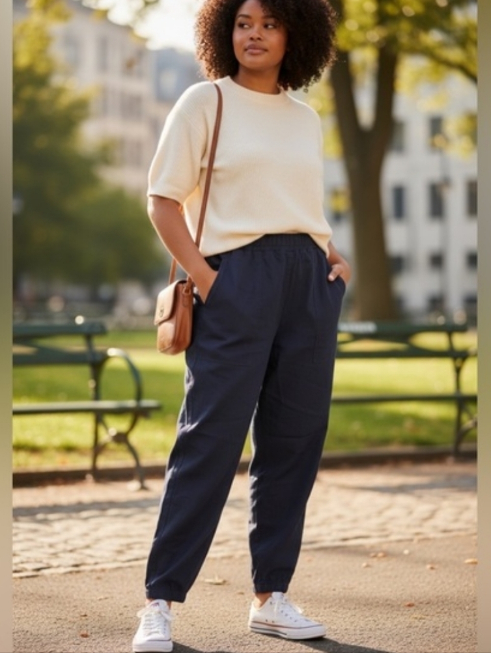 Eileen Fisher Pull-on High-waisted Linen Blend Joggers Pants - Navy - Xs